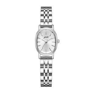 Elegant silver stainless steel watch for women with oval dial and metal link bracelet