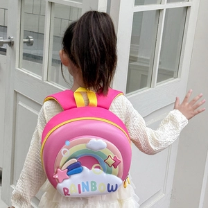 Cute 3D cartoon rainbow pony hard shell backpack for kids with colorful relief and straps