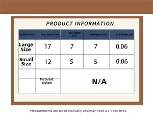 Detailed size chart for nylon cylinder crossbody bag showing small and large dimensions