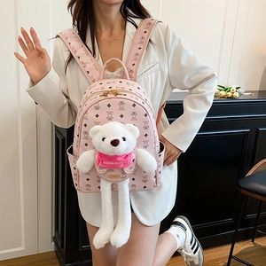 Mini zaino rosa in ecopelle con monogramma di orso e simpatico ciondolo orsetto peluche