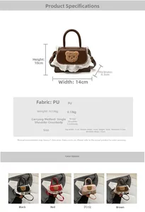 Detailed dimension guide for mini bear shoulder bag with lace trim and PU leather finish