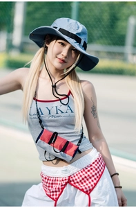 Close-up of color-block mini crossbody bag for running and light outdoor sports gear