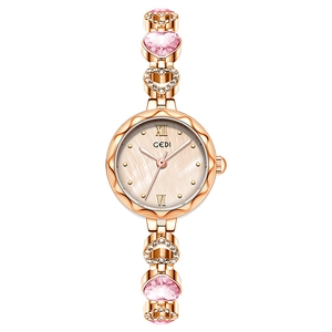 Orologio da donna al quarzo oro rosa con pietre a cuore rosa e accenti di cristallo