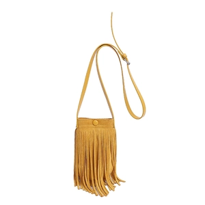 Sac bandoulière jaune moutarde chic avec franges en similicuir suédé mat