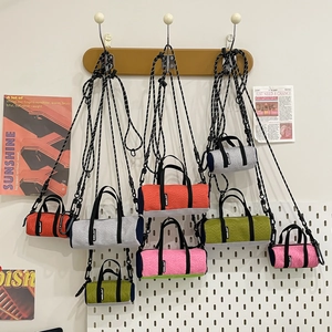 Mini Sac Bandoulière Cylindre Nylon Couleur Contrastée Sport Extérieur Petit Étui Téléphone Avec Bandoulière Corde Réglable Femmes