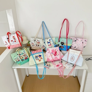 Sac Fourre-Tout En Toile Pour Enfants Et Mini Pochette Imprimé Dessin Animé Grande Capacité Sac À Main Scolaire