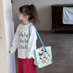 Sac cabas enfant en toile style japonais avec pois colorés et motif chiot mignon