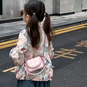 Pink checkered crossbody mini bag for girls with metal chain strap and knot detail