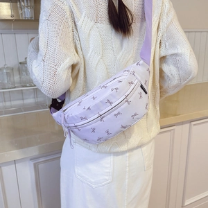 Cute purple bow print kids chest bag with adjustable strap and stylish crossbody design