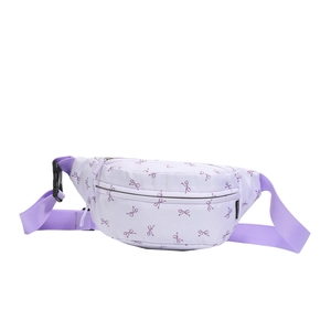Cute purple crossbody waist bag with bow print and adjustable strap for kids