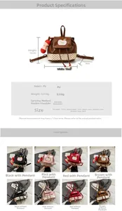 Detailed size guide for the cartoon apple kids backpack with PU leather material specs