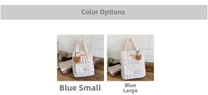 Blue floral quilted kids backpack set in small and large sizes with teddy bear charm