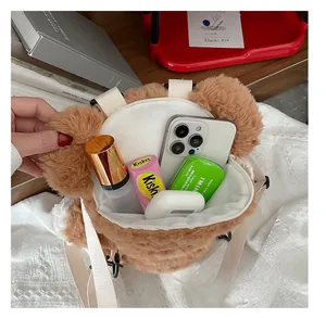 Interior view showing the storage capacity of the fuzzy brown plush bear backpack
