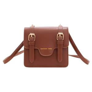 Classic brown faux leather messenger bag for kids with gold buckles and retro satchel style