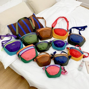 Kids Crossbody Bag Nylon Colorful Patchwork Outdoor Casual Shoulder Bag Trendy Chest Pack For Boys And Girls