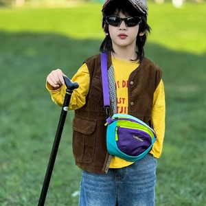 Colorful kids outdoor crossbody chest bag in blue green and purple nylon material
