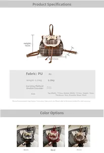 Detailed size parameters and color comparison for girls plaid lace kitty backpack