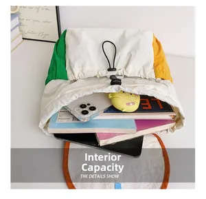 Detail showing the large internal capacity of the lightweight drawstring kids backpack