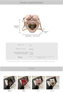 Spécifications de taille et options de couleur pour le mini sac à chaîne en forme de cœur