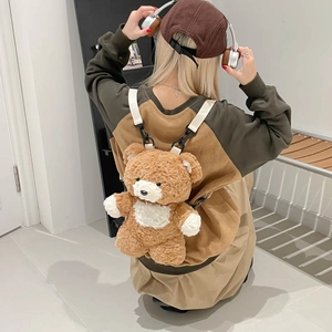 Cute brown plush bear backpack for toddlers with adjustable straps for travel