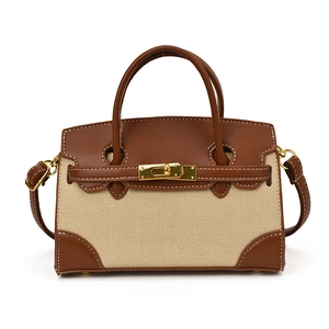 Vintage Umhängetasche für Kinder aus Canvas und braunem Leder mit goldener Schnalle