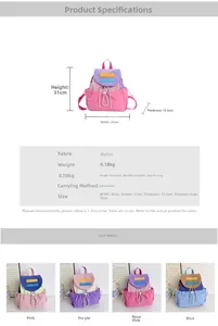 Detailed size chart and multi-color options for children's nylon drawstring backpack