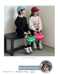 Kids casual fashion outfit featuring colorful mini cylinder handbags and streetwear style