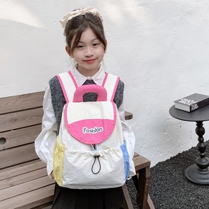 Kids lightweight color-block backpack with drawstring pockets and Fashion embroidery