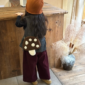 Sac bandoulière peluche en forme de champignon pour enfants style automne rétro