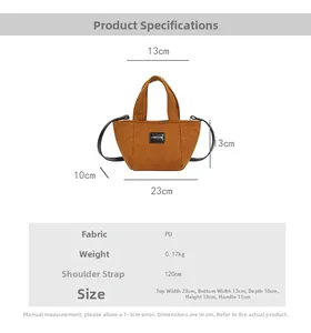 Spécifications de taille pour le sac seau en cuir PU à texture velours pour enfant