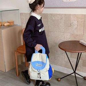 Contrast color lightweight children backpack for elementary students in sky blue and beige