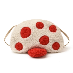 Sac bandoulière champignon mignon pour enfants en polaire blanche avec des pois rouges