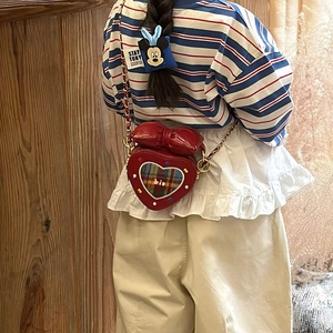 Sac bandoulière rouge en forme de cœur pour fille avec nœud et chaîne dorée