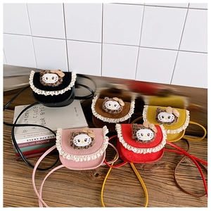 Mini sacs bandoulière pour filles en plusieurs couleurs avec dentelle et motif de chat