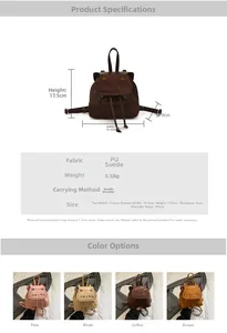 Detail view of mini cat-shaped backpacks showing PU suede fabric and drawstring design
