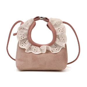 Mini sac bandoulière rose pour filles avec poignée ornée de dentelle florale blanche