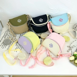 Sac Bandoulière Enfants Toile Couleur Contrastée Imprimé Lettres Rabat Sac Décontracté Quotidien Avec Mini Porte-Monnaie Rond
