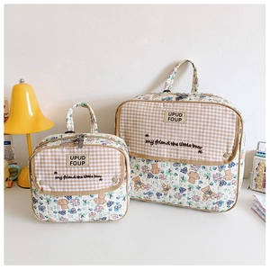 Quilted floral and gingham teddy bear storage bags in large and small sizes