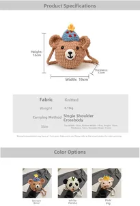Spécifications de taille pour les sacs en crochet en forme d'ours, de panda et de cochon