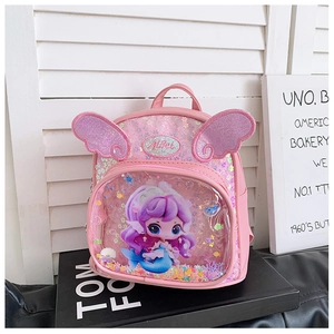 Rosa Glitzer Kinderrucksack mit Paillettenflügeln und Meerjungfrau-Motiv für Mädchen