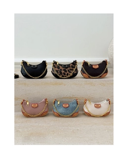 Mini crescent shoulder bags in six colors including leopard and denim with gold chains