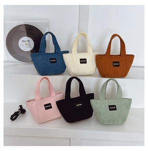 Série de sacs seaux en velours côtelé pour enfants en bleu, crème, marron, rose et noir