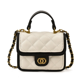 Elegant quilted mini crossbody bag with black trim and gold-tone hardware for girls