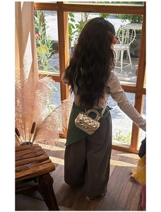Silver quilted mini bag for girls with metallic finish and gold chain handle detail