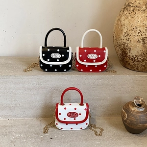 Kids Mini Crossbody Bag Sweet Polka Dot PU Leather Shoulder Handbag Metal Chain For Little Girls Cute Bear Pattern