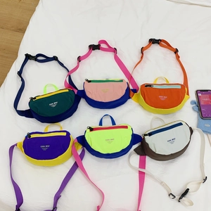 Kids Waist Bag Nylon Color-block Lightweight Chest Crossbody Bag Adjustable Strap For Boys Girls Casual Sports Outdoor