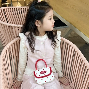Girl's red polka dot mini shoulder bag with cute cartoon bear logo and red handles