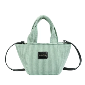 Sac seau enfant en velours côtelé vert à grande capacité avec double poignée
