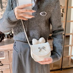 Mini cream checkered crossbody bag with lace trim and bow for kids and parents