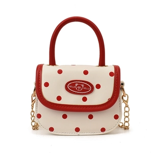 Polka dot mini shoulder bag for girls with cute bear design and gold chain strap